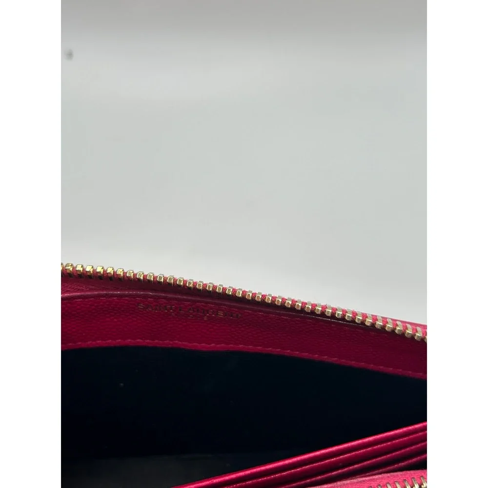 Saint Laurent YSL‎ Pink Chevron Monogram Zip Around Wallet#355 - Picture 11 of 14